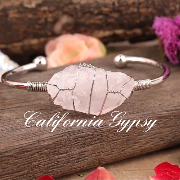 Raw Rose Quartz Silver Bracelet - Picture 6 of 6